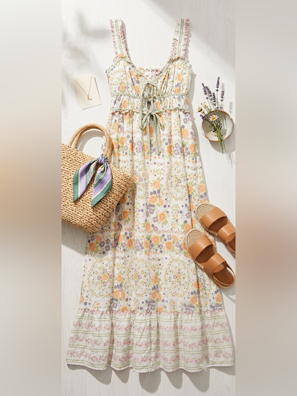 Blu Pepper Floral Cream Maxi Skirt with Pastel Bouquet Print